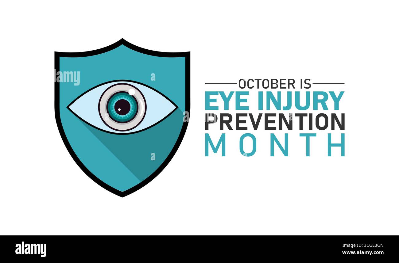 Octobre est le motif du bouclier du mois de la prévention des blessures aux yeux avec le thème bleu de la sécurité. Fond, affiche, carte postale, conception de bannière. Illustration de Vecteur