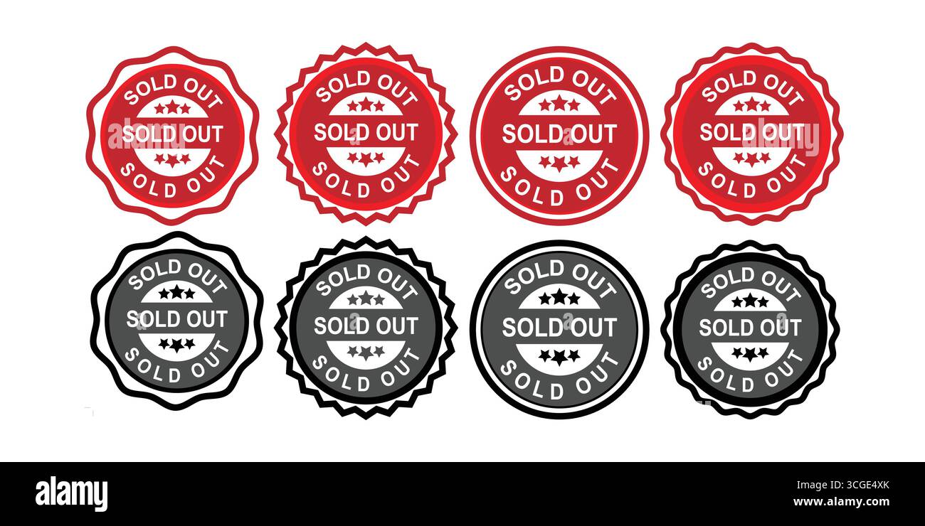 Emblèmes épuisés pour le marketing de détail et étiquettes d'état des produits Illustration de Vecteur