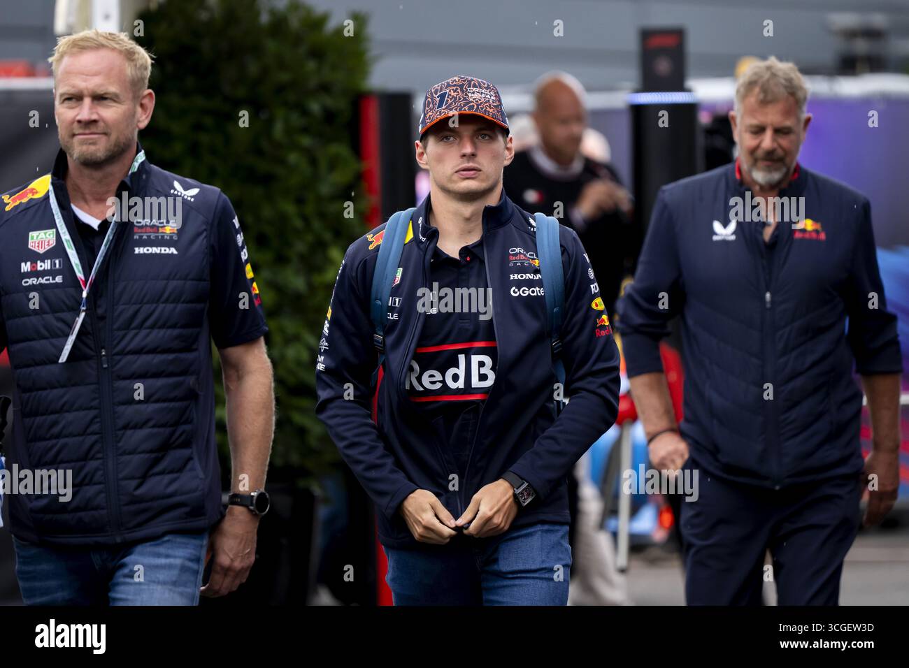 ZANDVOORT - Max Verstappen (Red Bull Racing) arrive sur le circuit de Zandvoort avant le Grand Prix de F1 des pays-Bas le 28 août 2025 à Zandvoort, aux pays-Bas. PONCEUSE ANP KONING Banque D'Images