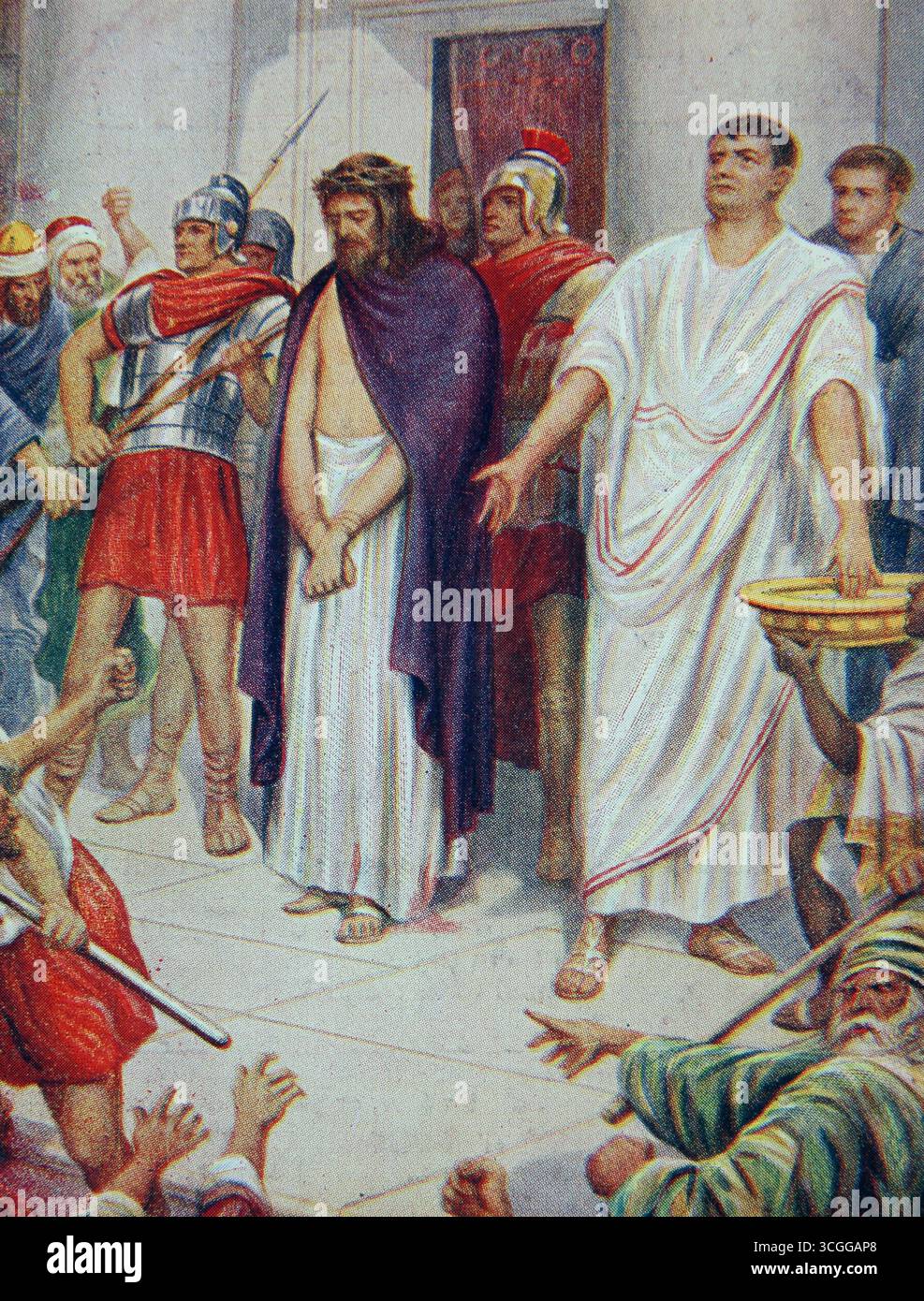Illustration de Ponce Pilate présentant le Christ au peuple - Pilate s'est lavé les mains devant la multitude en disant ' je suis innocent du sang Banque D'Images