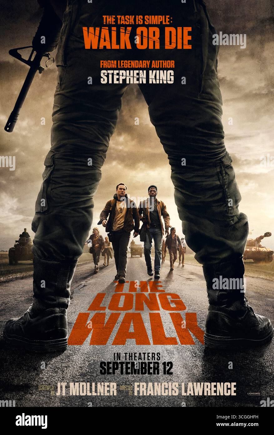 The long Walk (2025) réalisé par Garth Davis et mettant en vedette Jacob Elordi, Nicholas Hoult et Vicky Krieps. Basé sur le roman dystopique de Stephen King, l’histoire suit des adolescents forcés de participer à un concours de marche brutal où un seul survivra. Affiche avancée AMÉRICAINE UNIQUEMENT POUR USAGE ÉDITORIAL. Crédit : BFA / Lionsgate Banque D'Images