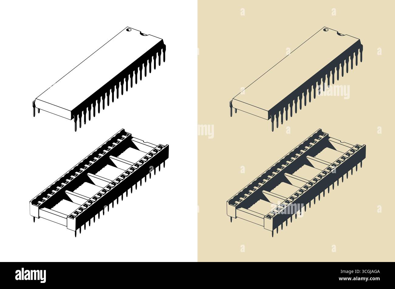 Illustrations vectorielles stylisées de prise DIP avec puce Illustration de Vecteur