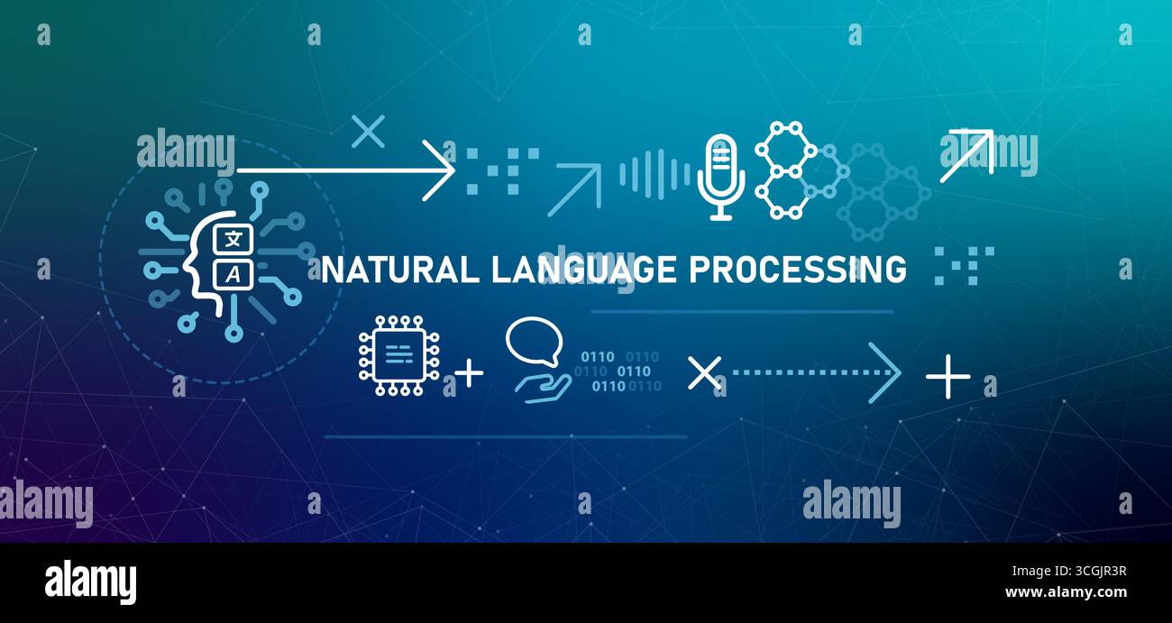 Technologie d'illustration de bannière Natural Language Processing NLP qui permet aux ordinateurs de comprendre interpréter et de générer le langage humain et humain Illustration de Vecteur