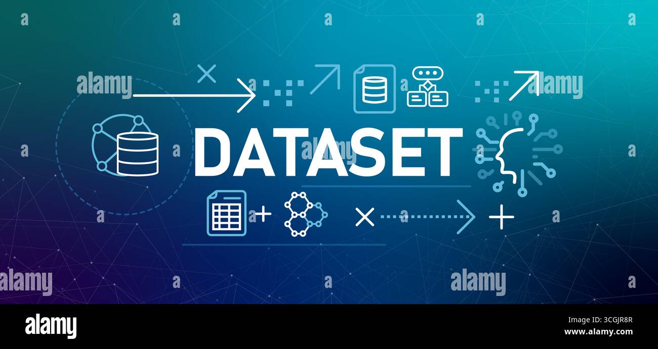 Dataset bannière conceptuelle illustration concept collecte de données pour former des modèles d'apprentissage automatique et des systèmes d'intelligence artificielle ai propres Illustration de Vecteur
