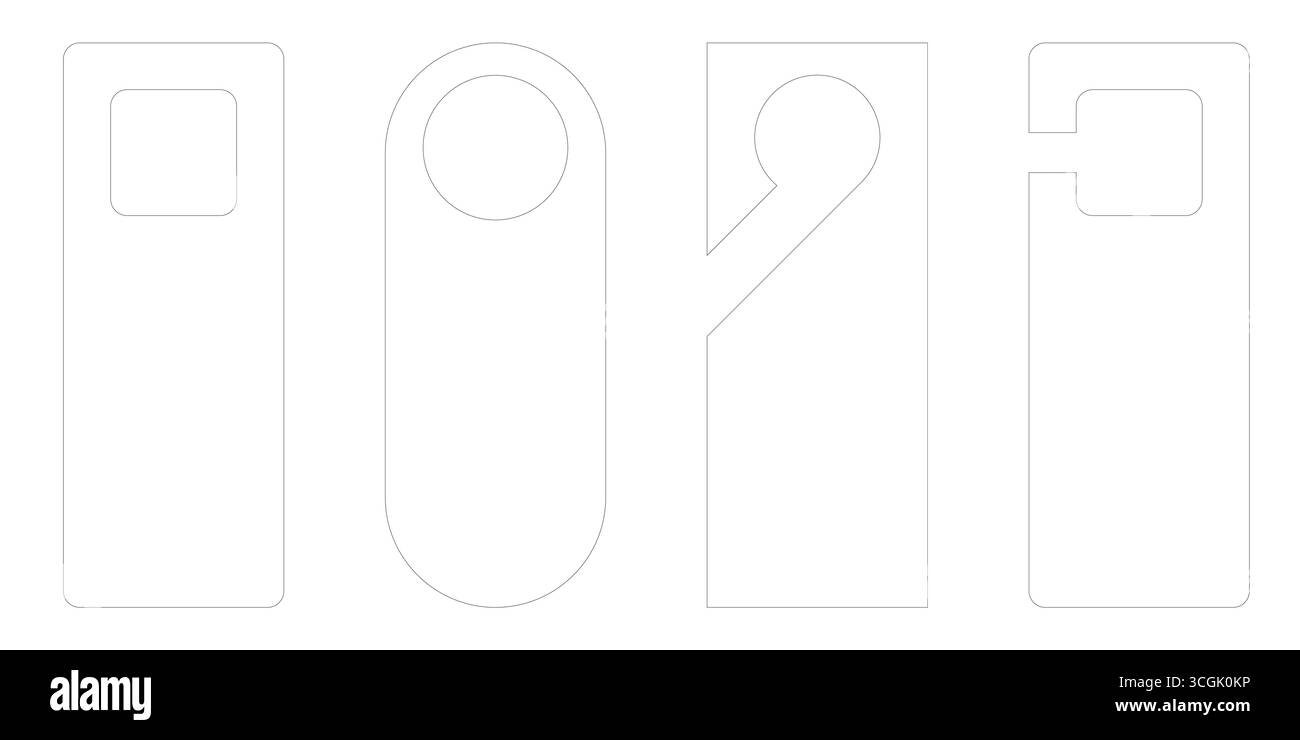 Collection de modèles d'étiquettes de cintre de porte vectoriel dans la conception plate. Étiquettes en papier découpées pour les portes d'hôtel avec des signes de chambre comme ne pas déranger. Accrochage Illustration de Vecteur