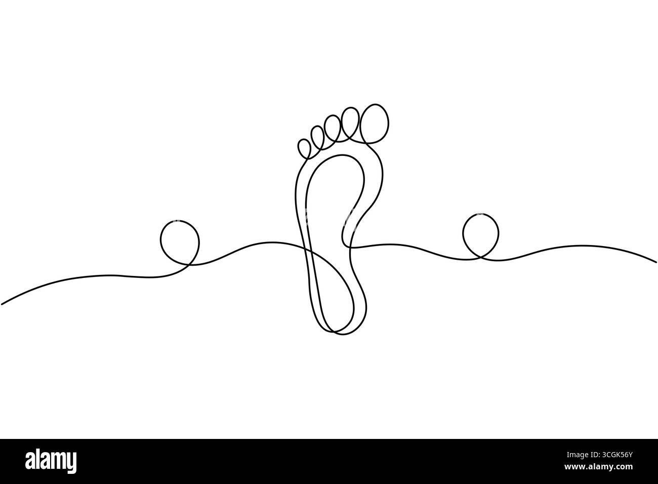 Art simple ligne d'un pied humain avec des lignes ondulées semelle Illustration de Vecteur