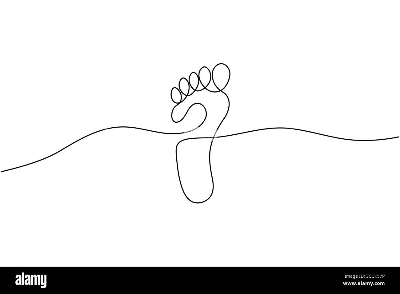 Dessin d'une seule ligne d'un pied humain et semelle de ligne ondulée Illustration de Vecteur