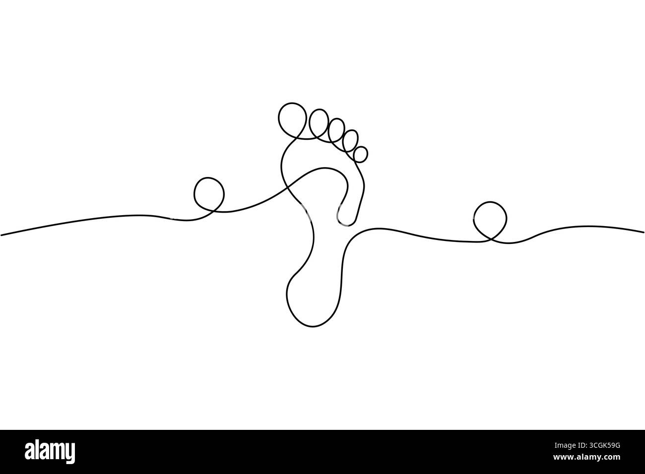 Art simple ligne d'un pied humain avec des tourbillons décoratifs Illustration de Vecteur