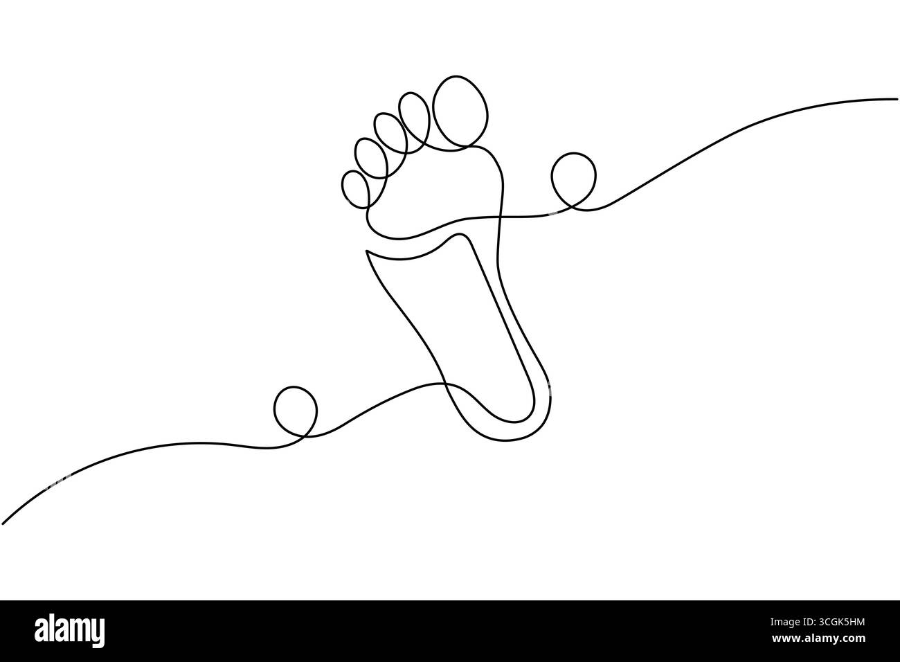 Art d'une seule ligne d'un pied humain et lignes ondulées abstraites Illustration de Vecteur