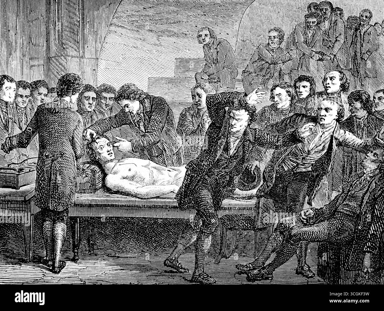 Expériences sur un cadavre, médecine, expériences, université, horreur, science au XIXe siècle, technologie, illustration historique 1872, Allemagne Banque D'Images