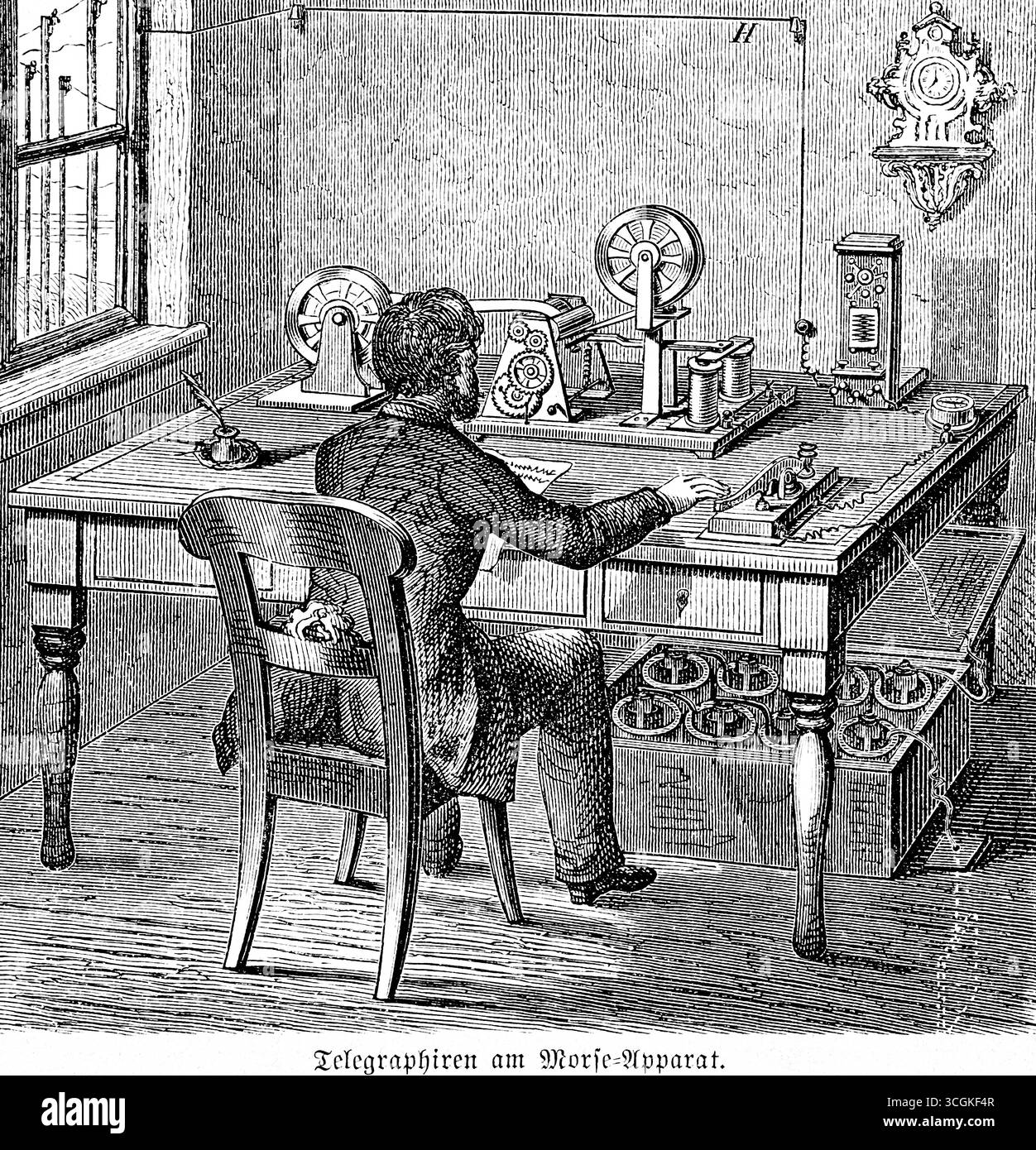 Télégraphe sur la machine à code Morse, télégraphe à écrire, graveur de code Morse ou machine à code Morse, inventeur Samuel Morse (1791-1872) télégraphe, papier Banque D'Images