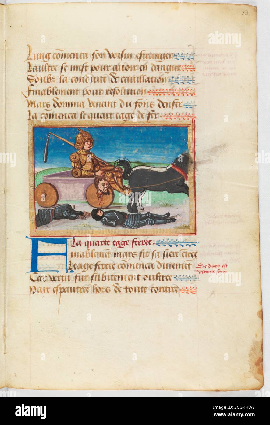 Ce manuscrit contient les poèmes la satyre megere, un poème sur la réconciliation du roi Louis XII avec l'empereur Maximilien Ier, les quatres eages passees, suivis d'une Ballade et de trois Rondeaux, et à la fin le portail du temple, inspiré d'un traité incomplet de Boccace. Ce manuscrit composite artificiel se compose de trois manuscrits originaux intitulés 'Satyre Megere, poème d’Antitus dédié à Aymon de Montfacon, evesque de Lausanne, l’an de grâce mille cinq cens'. L'auteur Antitus Faure fut aumônier des ducs de Bourgogne et de Savoie et, à partir de 1499, du prince-évêque Banque D'Images