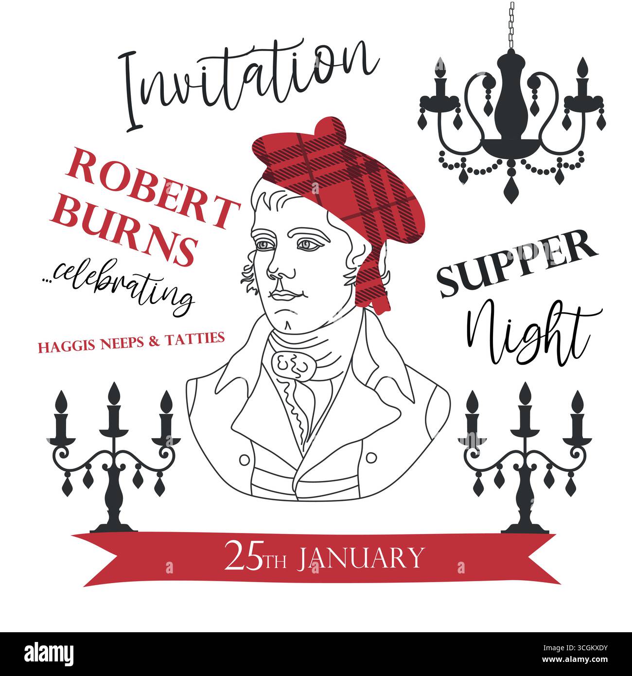 Robert Burns Night 25 janvier, Royaume-Uni Écosse fond vintage invitation illustration Illustration de Vecteur