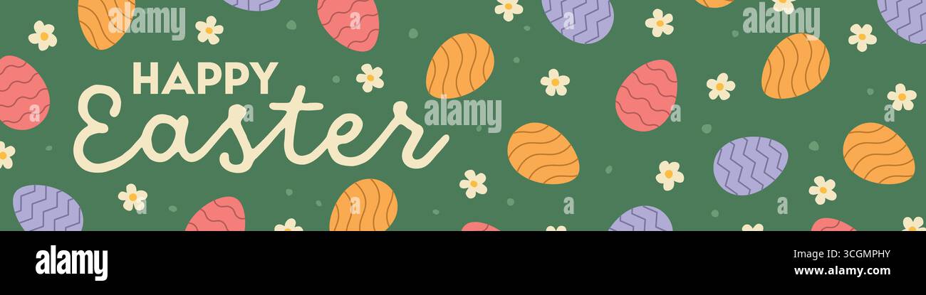 Joyeuses bannière de salutations de Pâques avec des fleurs colorées de Marguerite-illustration vectorielle Illustration de Vecteur