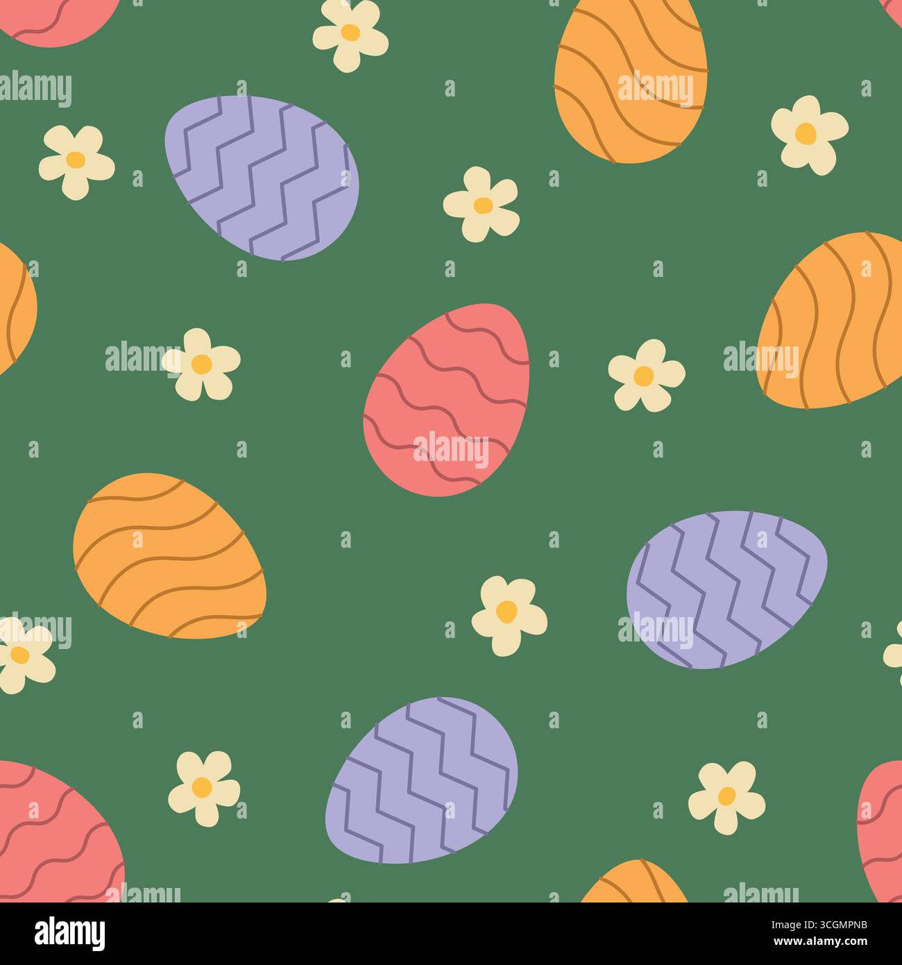 pâques, modèle sans couture de printemps avec des œufs de pâques colorés et des fleurs de marguerite ; idéal pour l'emballage, les cartes de voeux, les graphiques de médias sociaux-vecteur illustr Illustration de Vecteur