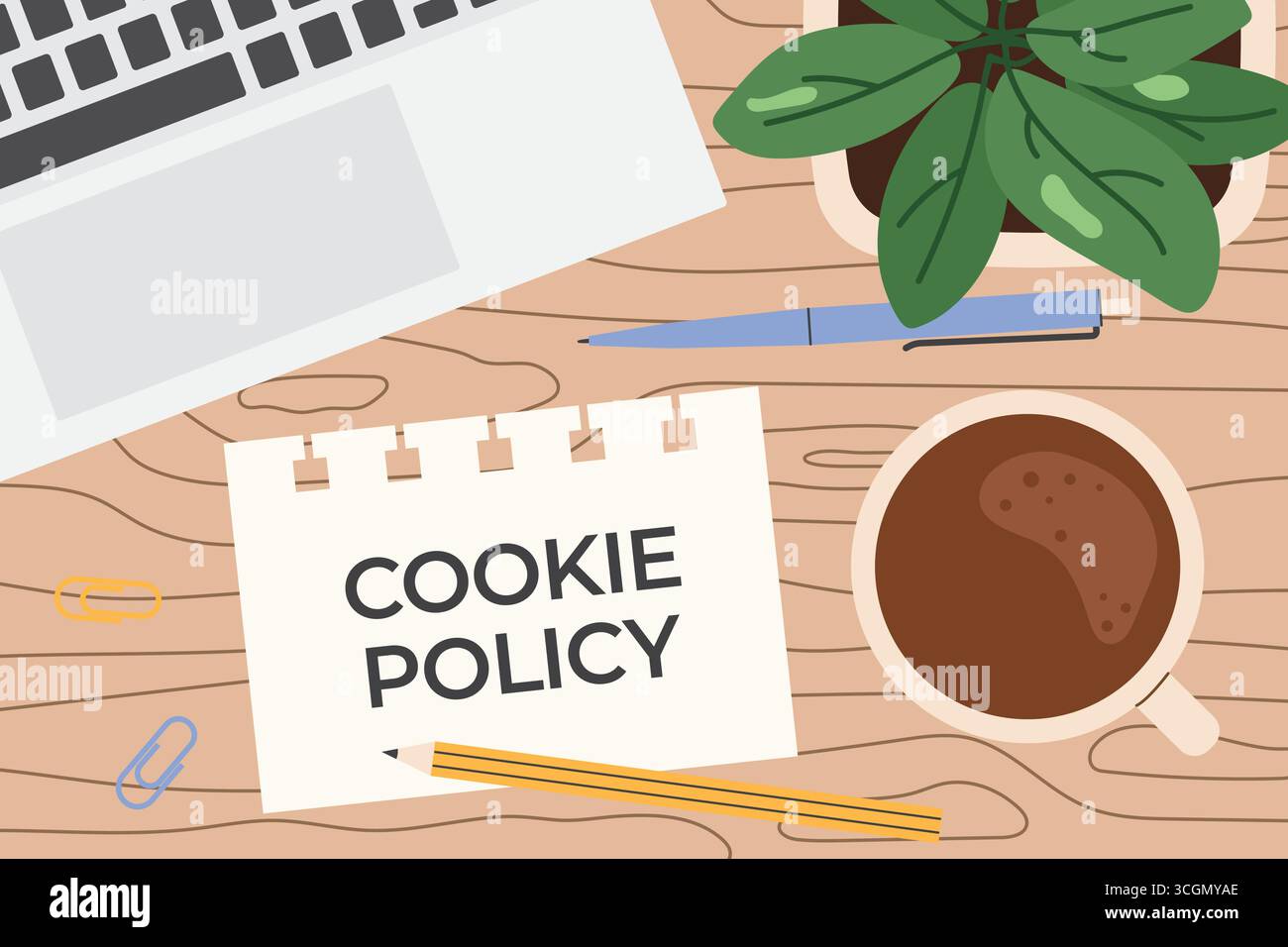politique de cookies écrite sur la note papier sur le bureau, vue plate-forme vectorielle Illustration de Vecteur