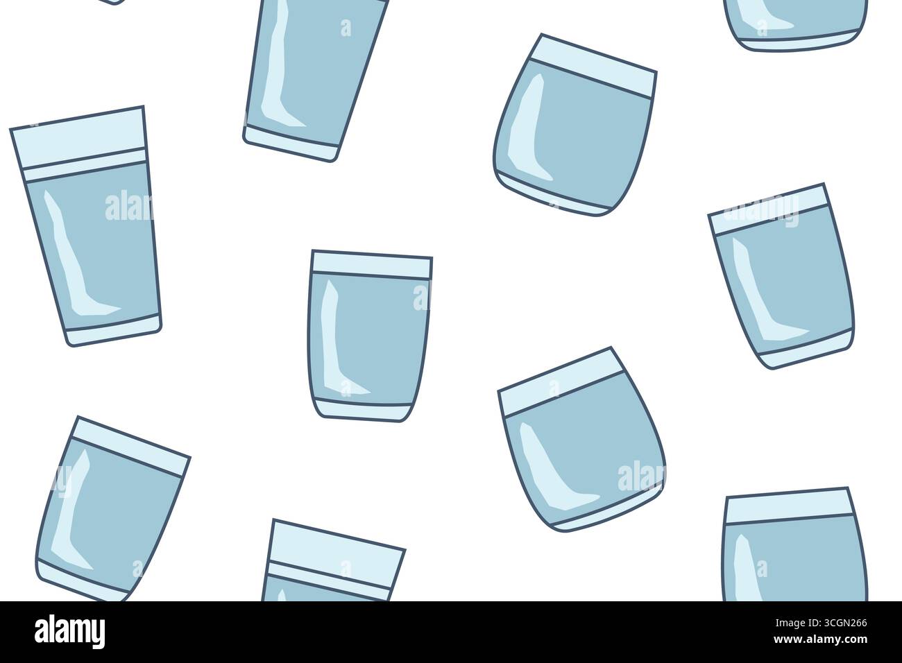 modèle sans couture avec différents verres d'eau ; concept d'hydratation quotidienne ; parfait pour les blogs liés à la santé, les publications de bien-être ou le websit de style de vie Illustration de Vecteur