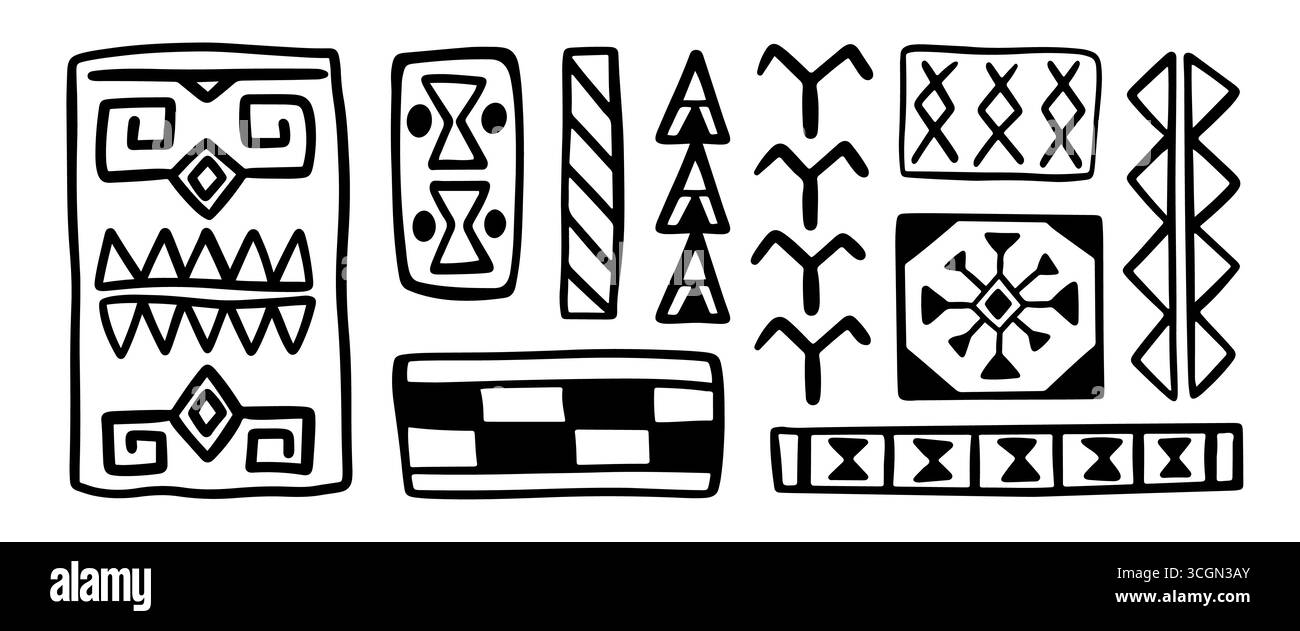 Symboles d'icône tribale hawaïenne, formes géométriques définies Illustration de Vecteur