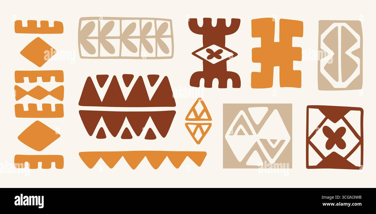 Symboles d'icône tribale hawaïenne, formes géométriques définies Illustration de Vecteur