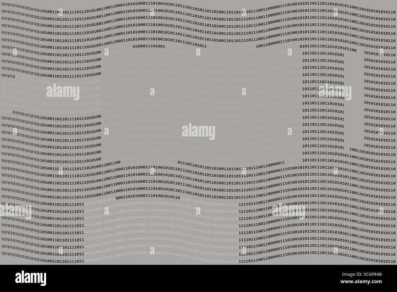 Matrice abstraite de code binaire zéro un. Motif de code binaire avec distorsions ondulées. Illustration de Vecteur