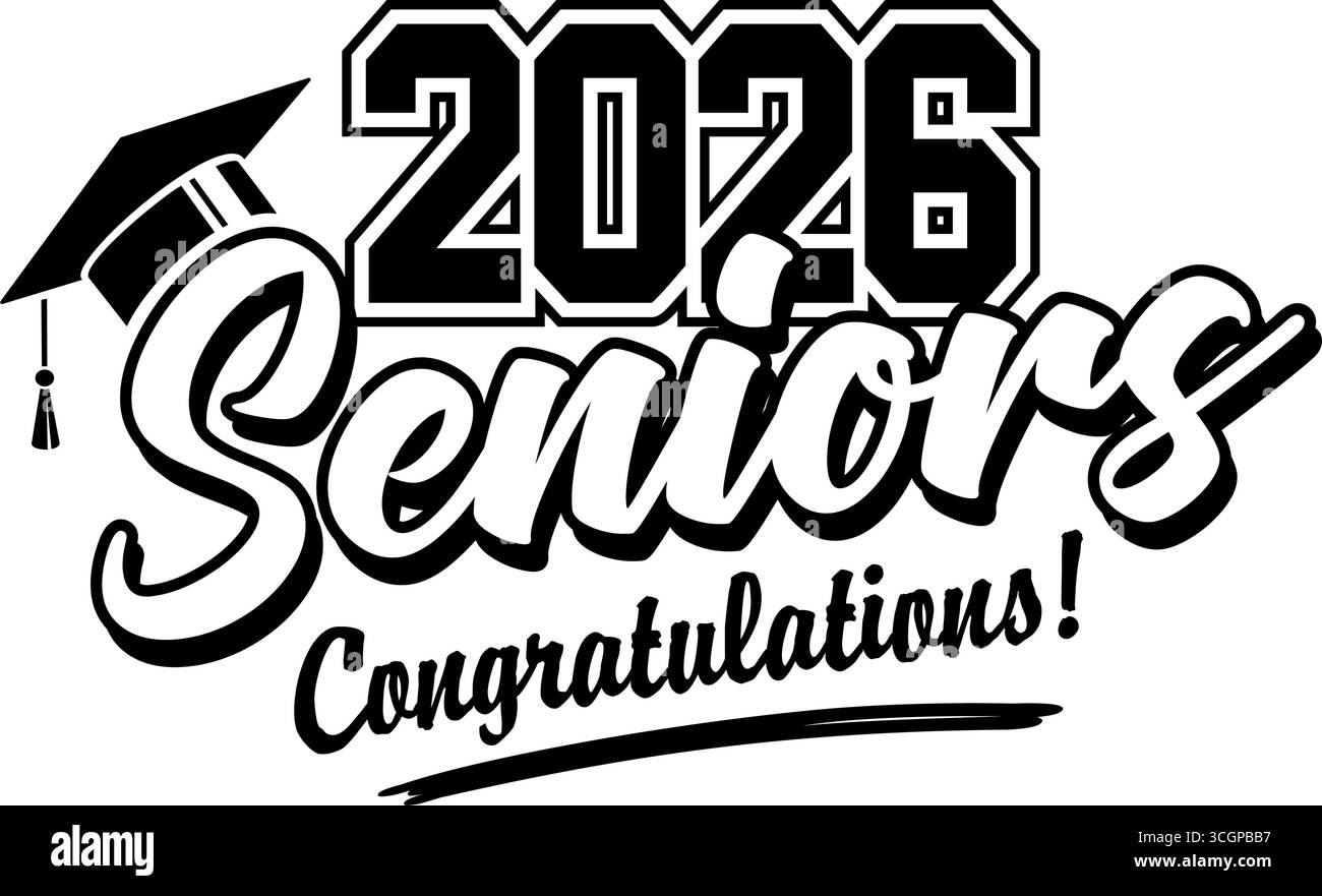 diplômé de la classe 2026. Le concept de décoration Félicitation pour les diplômés de l'école. Conception pour t-shirt, flyer, invitation, carte de voeux. Illustration, Illustration de Vecteur