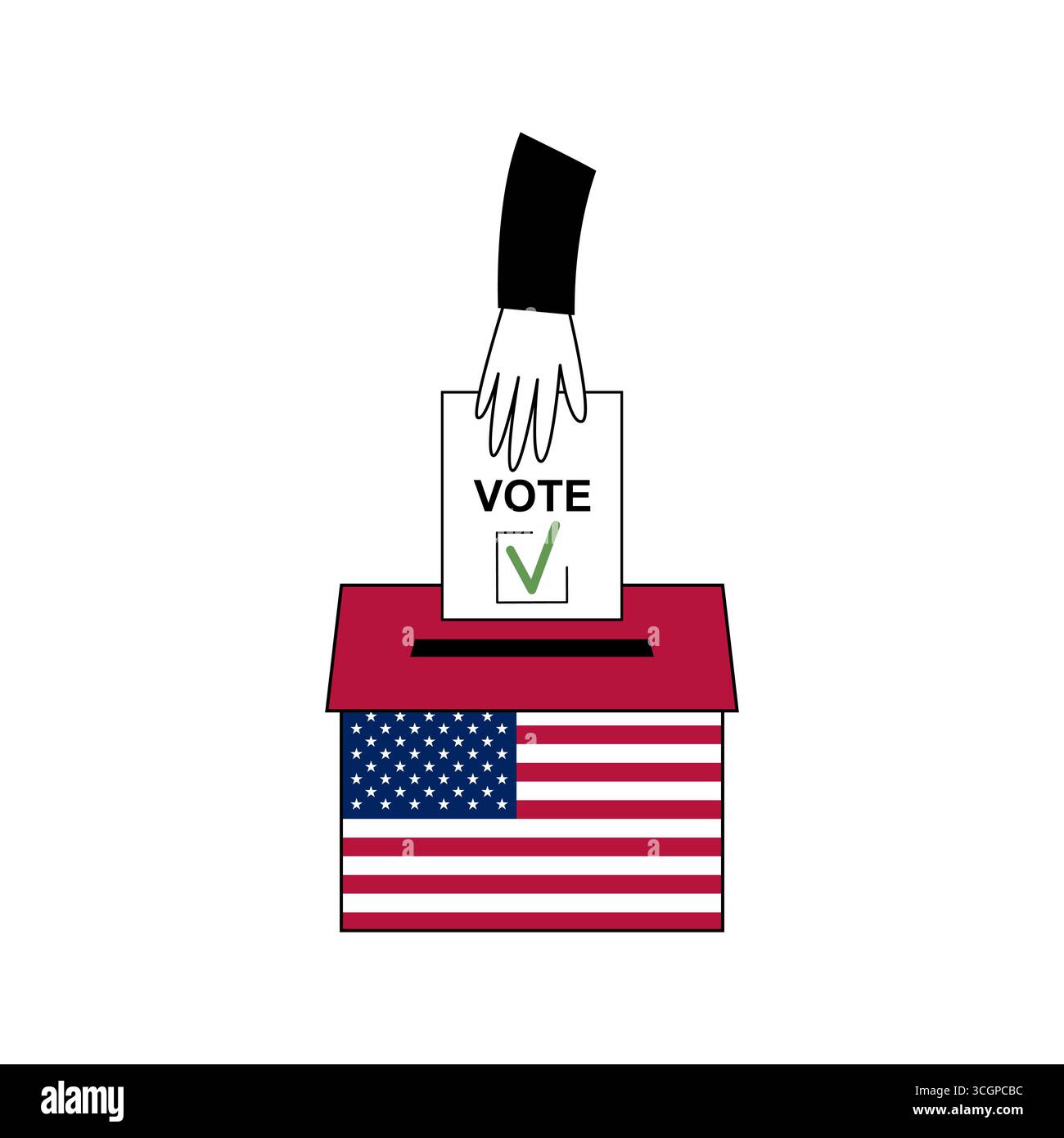 Bulletin de vote américain avec main et drapeau Illustration de Vecteur