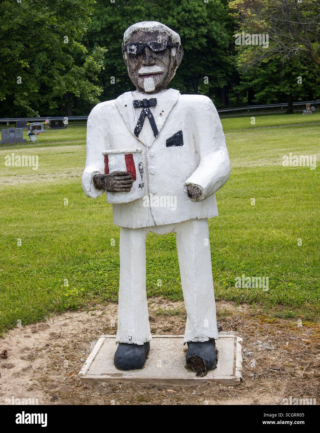 En – Joe, Indiana, les « fameux Indiana Wooden People » sont des statues sculptées à la main de personnages historiques choisis chaque année par une classe locale de 4e année. Banque D'Images