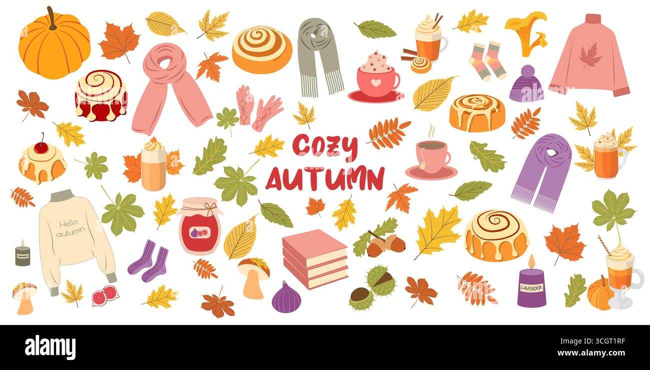 Grand ensemble d'automne confortable Illustration de Vecteur