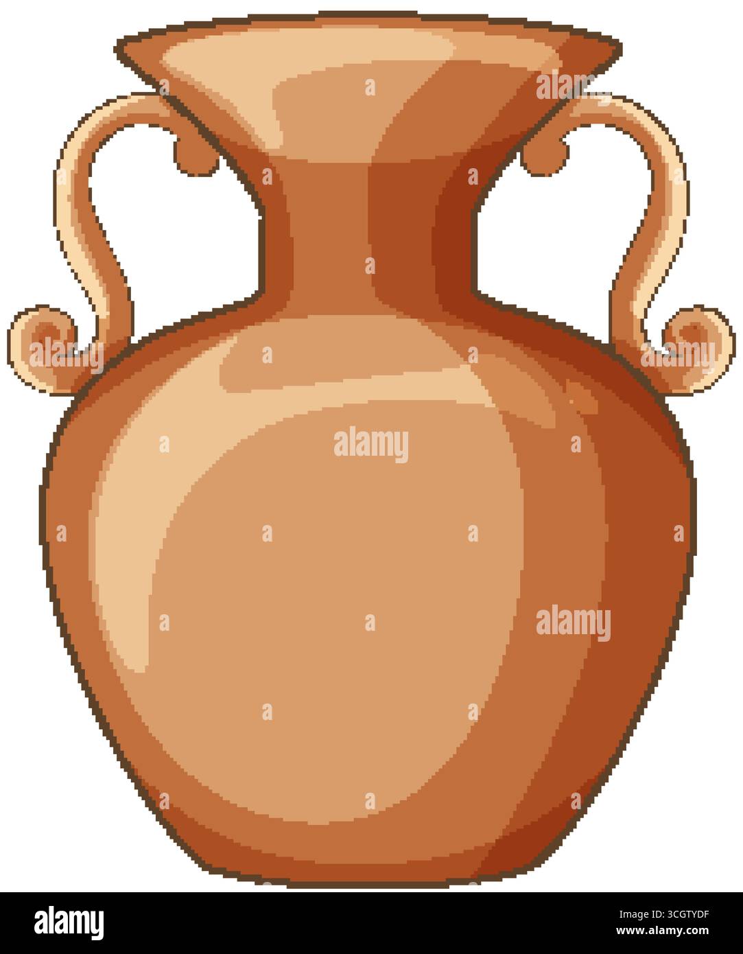 Illustration vectorielle d'un vase en argile brune avec poignées ornées, couleurs plates, ombrage simple Illustration de Vecteur