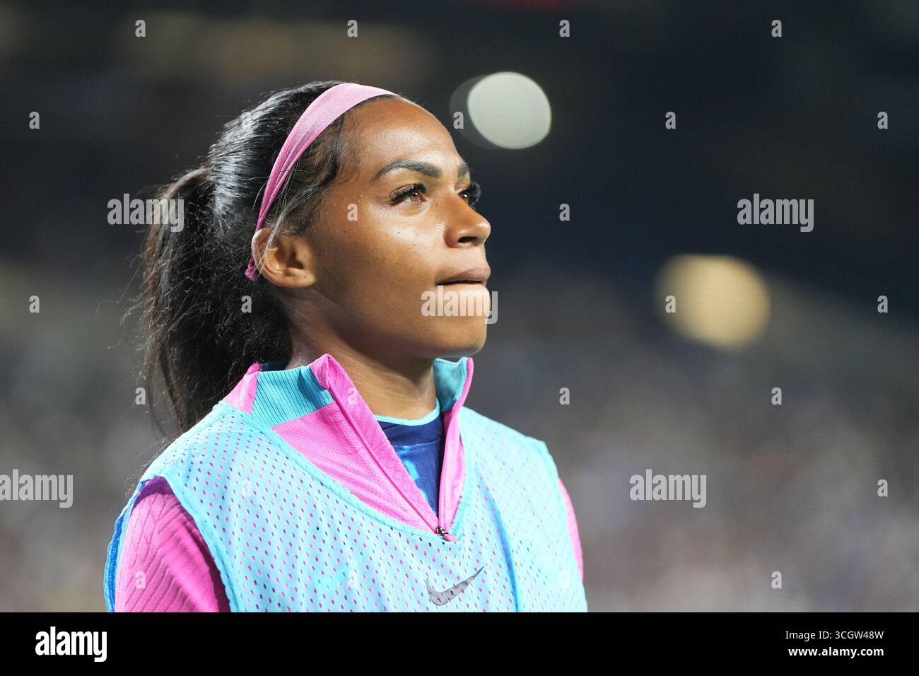Seattle, États-Unis. 29 août 2025. Perle Morroni (75), défenseur du San Diego Wave FC, se réchauffe pendant la seconde moitié d'un match de la NWSL contre Seattle Reign FC au Lumen Field à Seattle, Washington, le 29 août 2025. (Crédit photo Nate Koppelman/Sipa USA) crédit : Sipa USA/Alamy Live News Banque D'Images