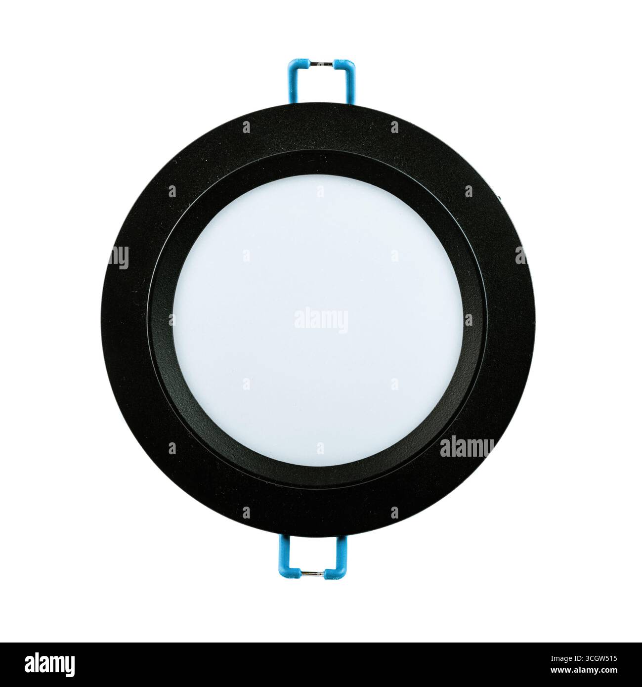 Luminaire encastré rond noir pour ampoule GX53, isolé sur fond blanc, idéal pour l'éclairage intérieur moderne et la présentation du produit. Banque D'Images