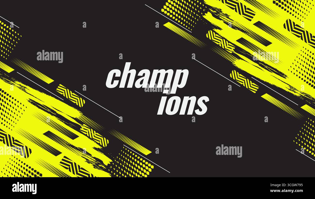 Design de fond sportif noir et jaune avec traits de pinceau grunge et style demi-ton. Convient pour la conception de bannière d'événement ou d'affiche Illustration de Vecteur