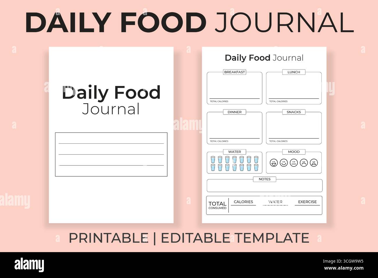 Un modèle imprimable de journal alimentaire quotidien Illustration de Vecteur