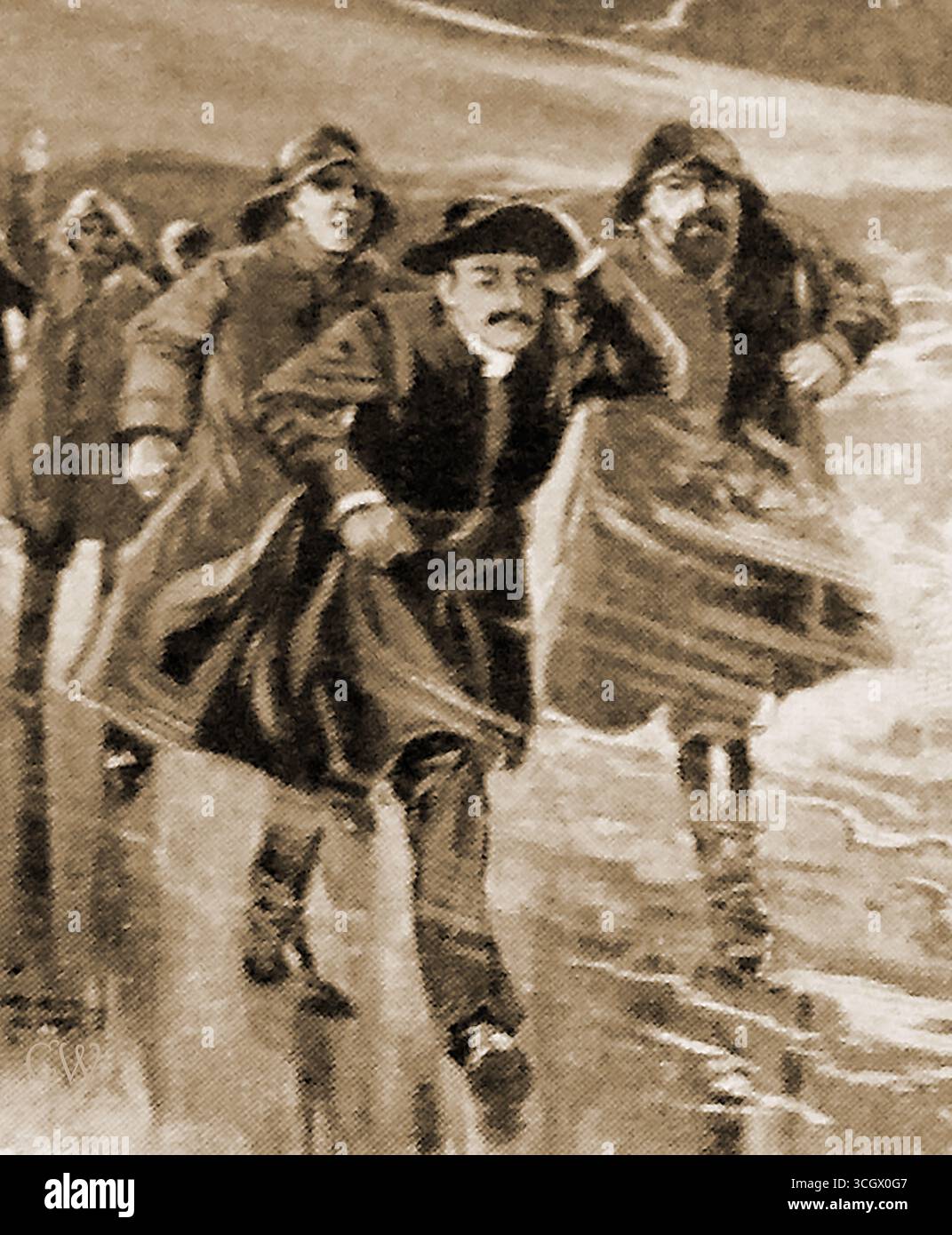 Une illustration de 1908 mettant en vedette Lydd Curate rev. C W Robins qui a reçu une médaille de la Royal Humane Society pour son rôle dans une opération de sauvetage en bateau de sauvetage Banque D'Images