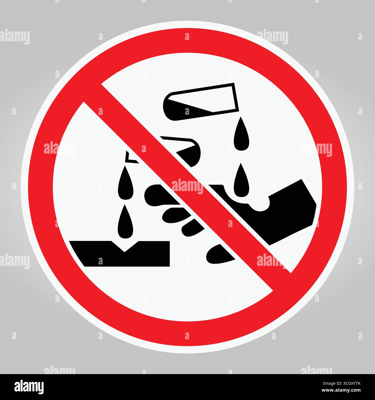 Cette image représente un symbole d'interdiction clair de verser des liquides sur des surfaces, mettant l'accent sur la sécurité et la propreté. Idéal pour l'éducation et saf Illustration de Vecteur