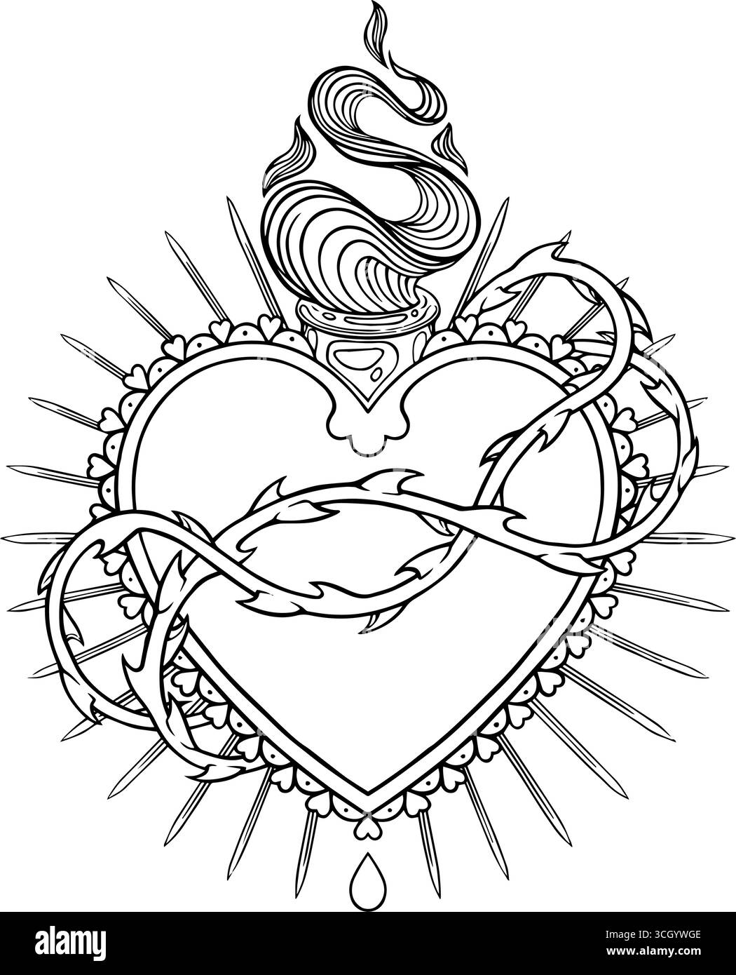 Illustration du cœur sacré, avec un cœur flamboyant symbolisant la dévotion et la spiritualité dans un temps Illustration de Vecteur