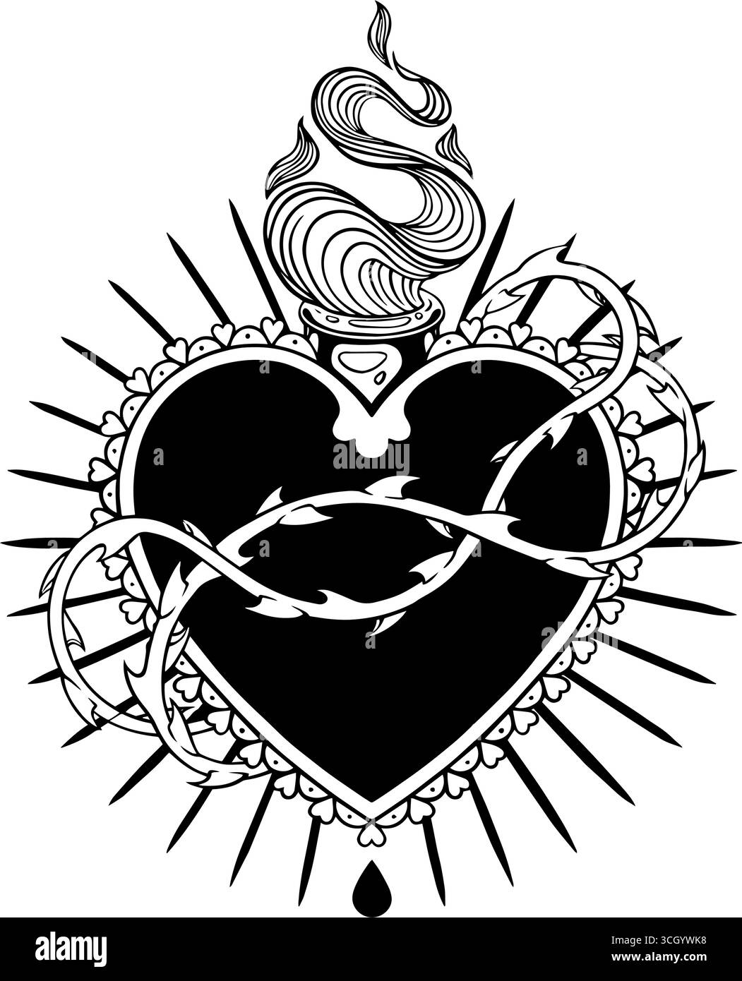 Illustration du cœur sacré, avec un cœur flamboyant symbolisant la dévotion et la spiritualité dans un temps Illustration de Vecteur