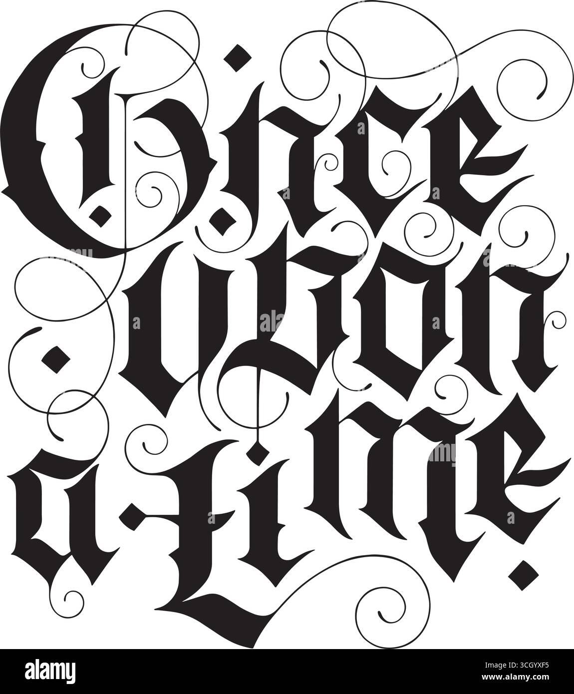 « Il était une fois » – calligraphie gothique en lettres noires avec des fleurs Illustration de Vecteur