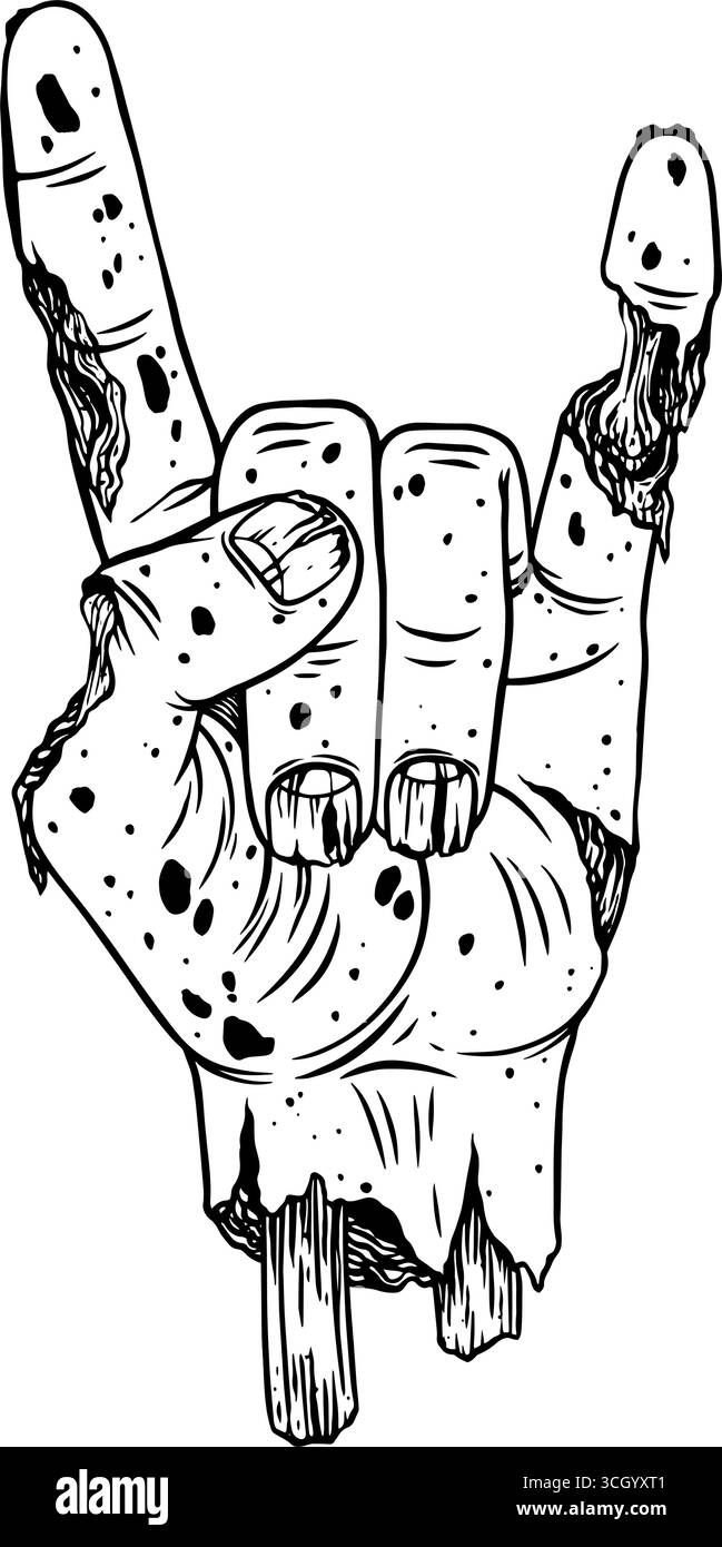 La main de zombie montre un geste rock. Illustration vectorielle Illustration de Vecteur