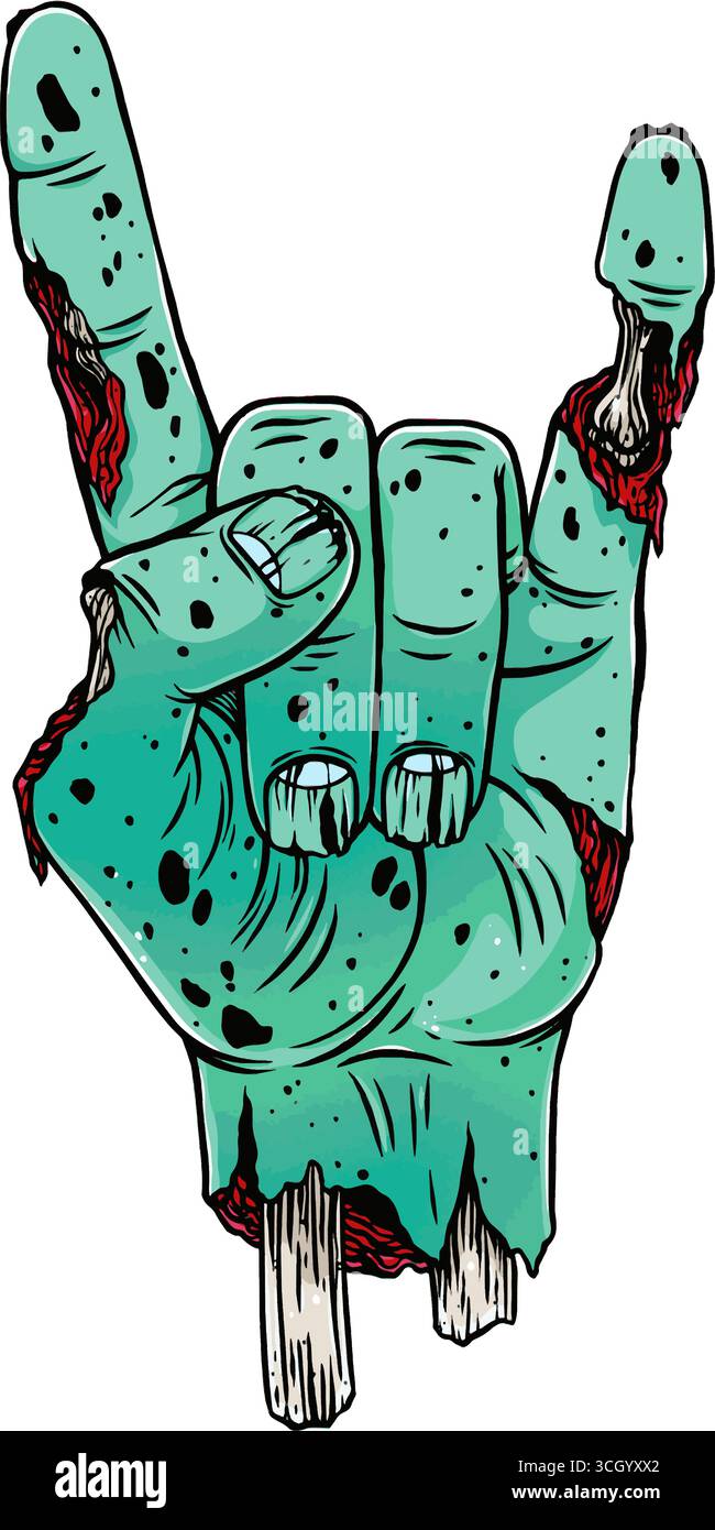 La main de zombie montre un geste rock. Illustration vectorielle Illustration de Vecteur