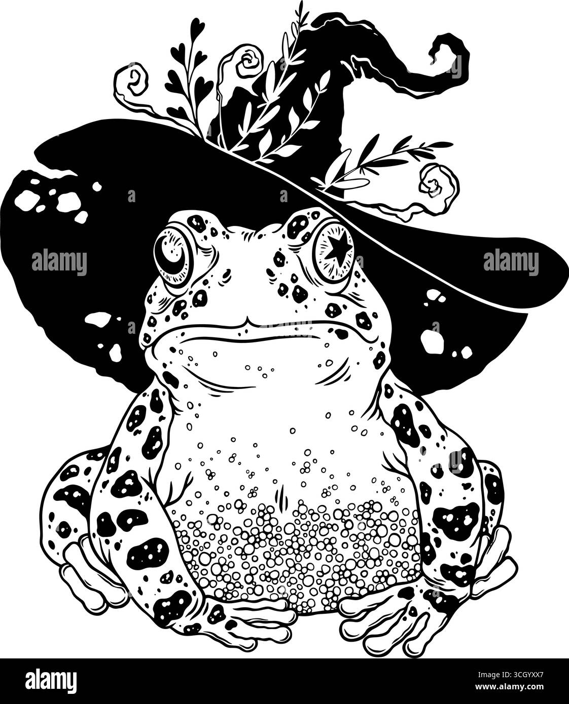 Une fantastique grenouille magique dans un chapeau de sorcière. Illustration vectorielle Illustration de Vecteur