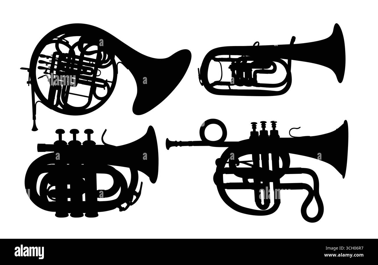 Définir des silhouettes d'instruments de musique à vent. Illustration de Vecteur