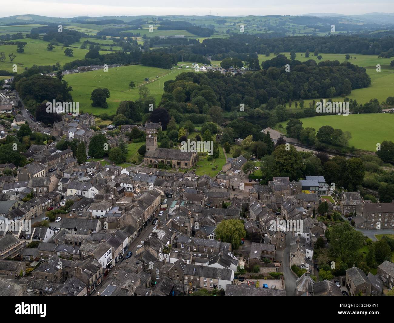 Une vue aérienne de Kirby Lonsdale à Cumbria, Royaume-Uni Banque D'Images