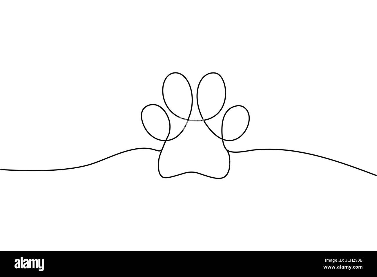 Dessin noir à une ligne d'une patte d'animal imprimée de patte de chien Illustration de Vecteur