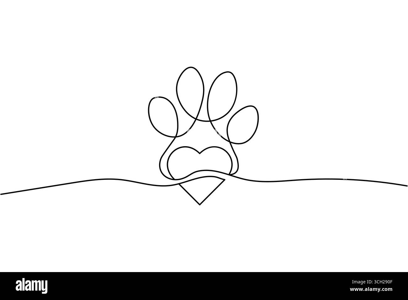 Dessin d'une seule ligne d'une patte de chien avec une forme de coeur Illustration de Vecteur