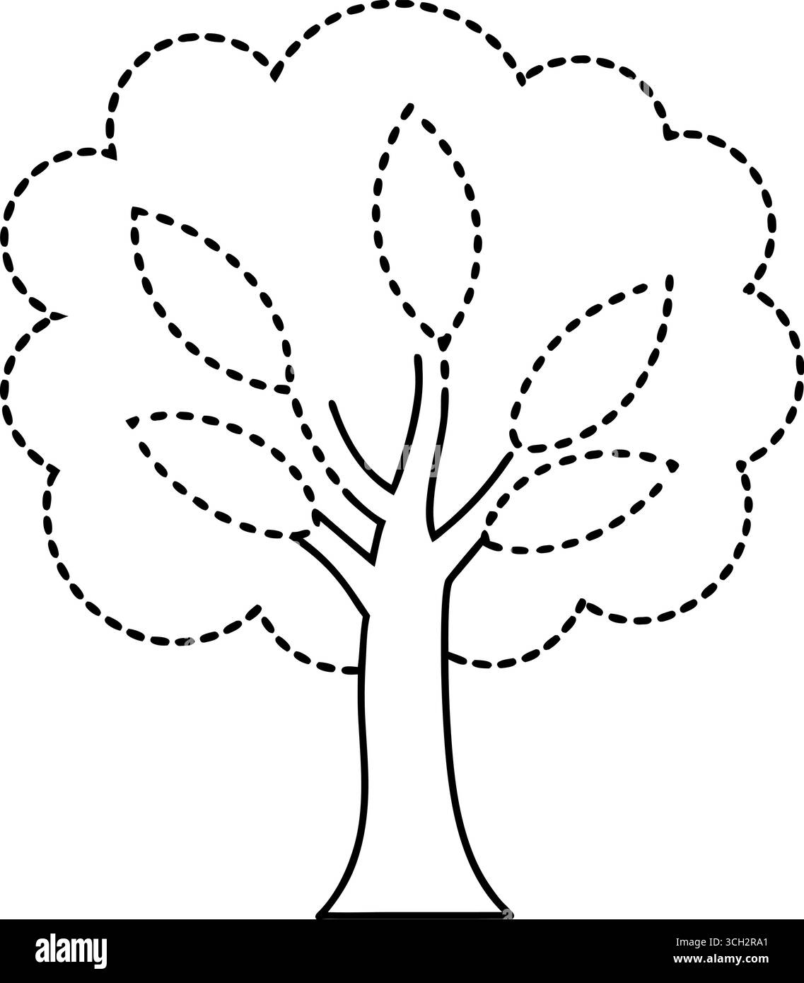 Simple contour d'arbre de ligne pointillée pour les enfants d'apprendre et de dessiner des activités Illustration de Vecteur