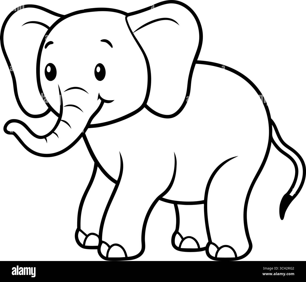 Joli dessin animé Baby Elephant contour prêt pour la coloration amusante et créative Illustration de Vecteur