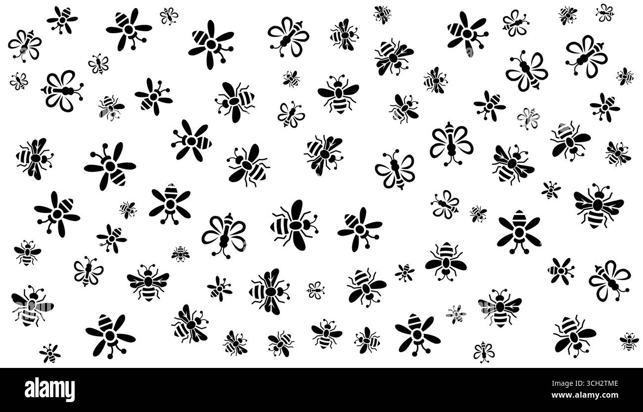 Bee Pattern Vector en noir sur fond blanc Illustration de Vecteur