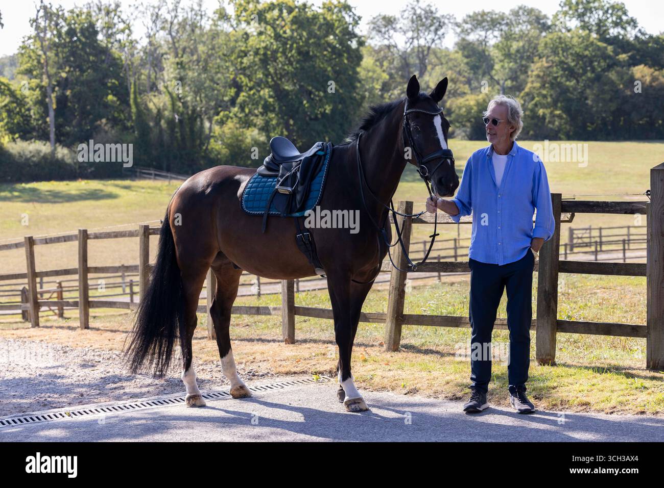 Mike Rutherford, guitariste de rock prog avec Genesis à son domaine Drungewick Manor où un certain nombre d'emplacements ont été réservés pour les fermes solaires impac Banque D'Images