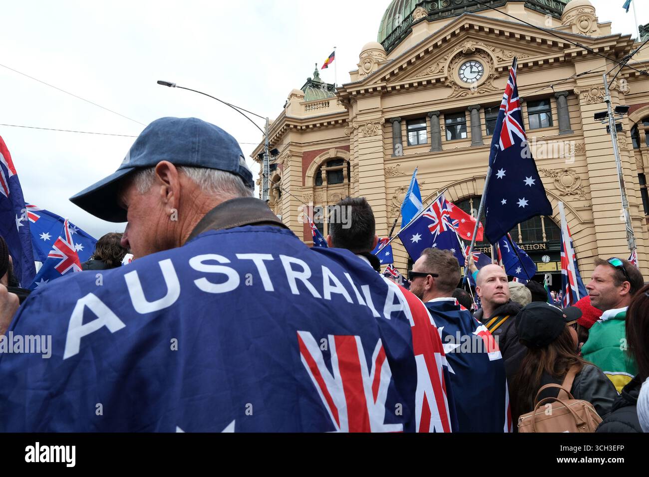 Rassemblement anti-immigration à Melbourne, Victoria, Australie Banque D'Images